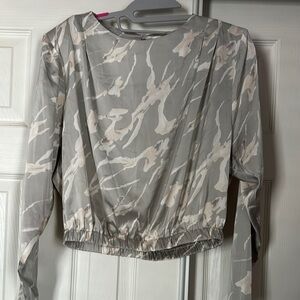 Astr Gray and White Crop Blouse with Relaxed Fit